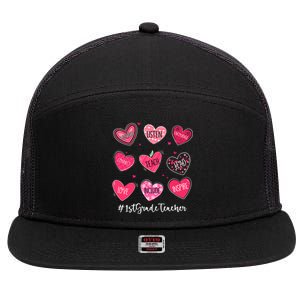 Funny Hearts Teach Love Inspire 1st Grade Teacher Valentines 7 Panel Mesh Trucker Snapback Hat