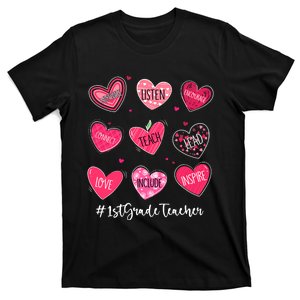 Funny Hearts Teach Love Inspire 1st Grade Teacher Valentines T-Shirt