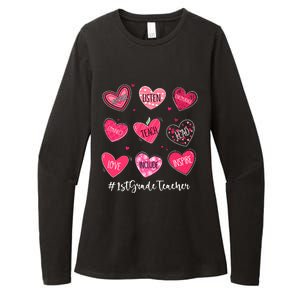 Funny Hearts Teach Love Inspire 1st Grade Teacher Valentines Womens CVC Long Sleeve Shirt