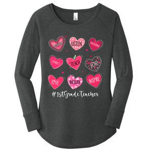 Funny Hearts Teach Love Inspire 1st Grade Teacher Valentines Women's Perfect Tri Tunic Long Sleeve Shirt