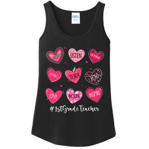 Funny Hearts Teach Love Inspire 1st Grade Teacher Valentines Ladies Essential Tank