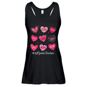 Funny Hearts Teach Love Inspire 1st Grade Teacher Valentines Ladies Essential Flowy Tank