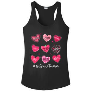 Funny Hearts Teach Love Inspire 1st Grade Teacher Valentines Ladies PosiCharge Competitor Racerback Tank