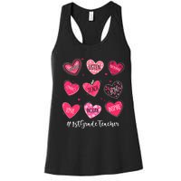 Funny Hearts Teach Love Inspire 1st Grade Teacher Valentines Women's Racerback Tank