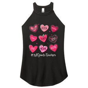 Funny Hearts Teach Love Inspire 1st Grade Teacher Valentines Women's Perfect Tri Rocker Tank