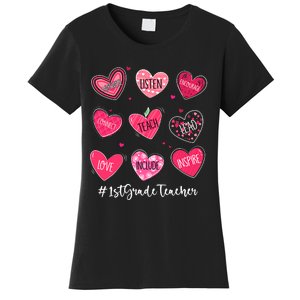 Funny Hearts Teach Love Inspire 1st Grade Teacher Valentines Women's T-Shirt