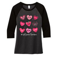 Funny Hearts Teach Love Inspire 1st Grade Teacher Valentines Women's Tri-Blend 3/4-Sleeve Raglan Shirt