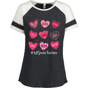 Funny Hearts Teach Love Inspire 1st Grade Teacher Valentines Enza Ladies Jersey Colorblock Tee