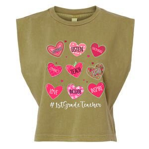 Funny Hearts Teach Love Inspire 1st Grade Teacher Valentines Garment-Dyed Women's Muscle Tee