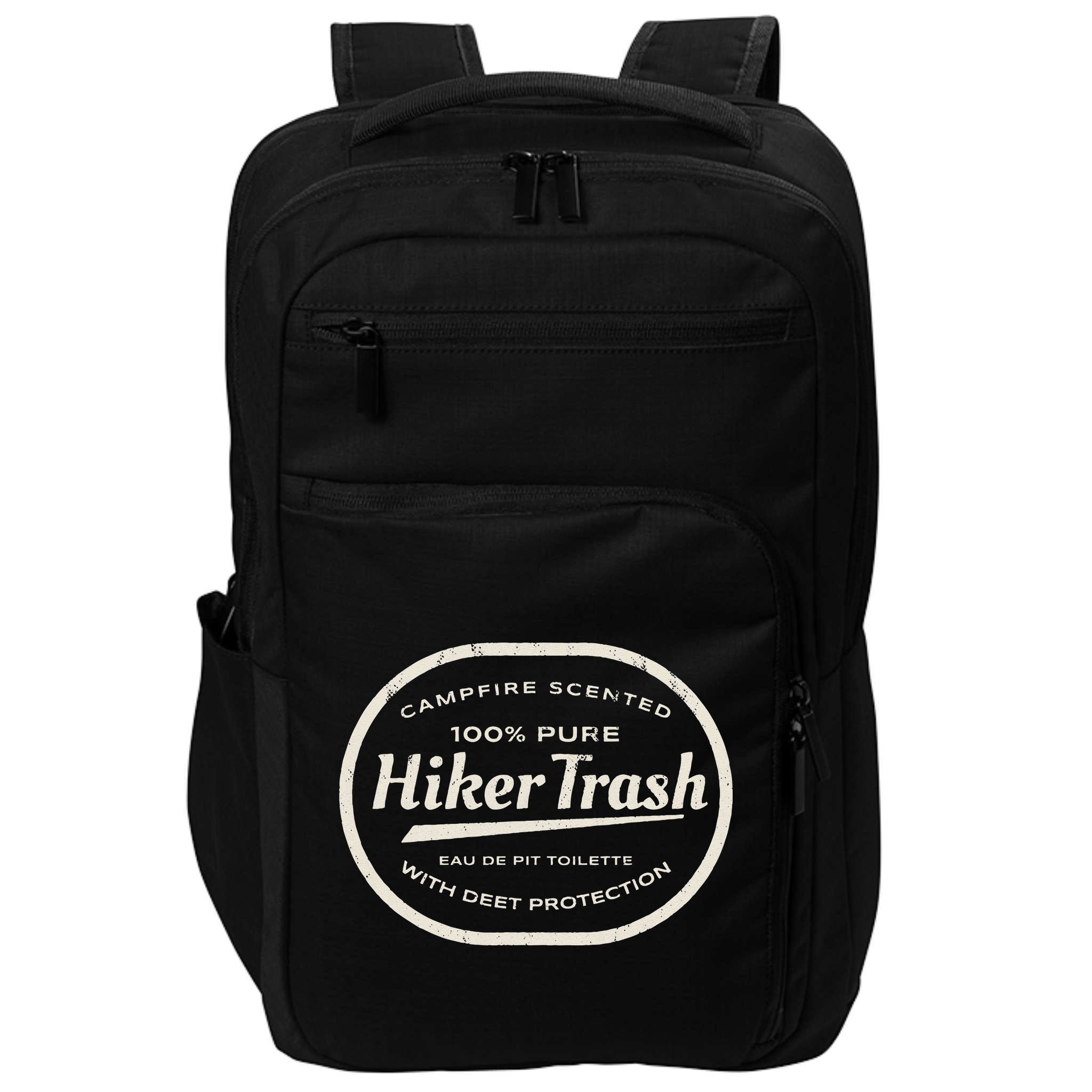 Funny Hiker Trash Logo Design For Long Distance Backpackers Impact Tech Backpack