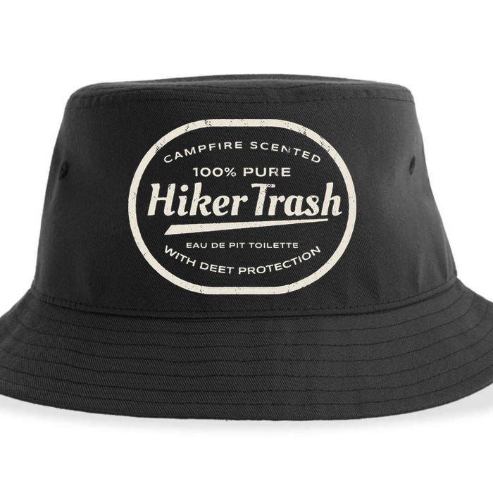 Funny Hiker Trash Logo Design For Long Distance Backpackers Sustainable Bucket Hat