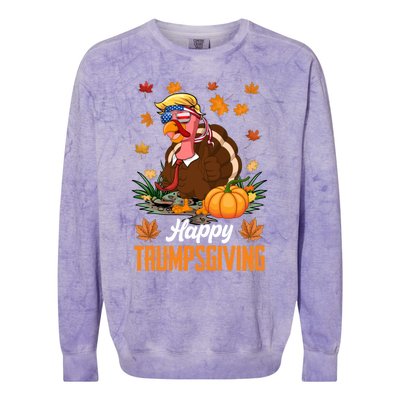 Funny Happy Trumpsgiving Thanksgiving Trump Turkey Usa Flag Funny Gift Colorblast Crewneck Sweatshirt