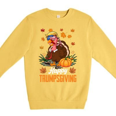 Funny Happy Trumpsgiving Thanksgiving Trump Turkey Usa Flag Funny Gift Premium Crewneck Sweatshirt