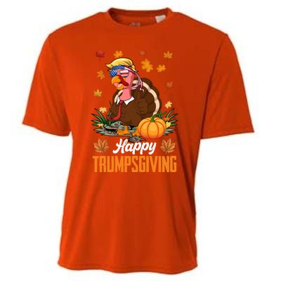 Funny Happy Trumpsgiving Thanksgiving Trump Turkey Usa Flag Funny Gift Cooling Performance Crew T-Shirt