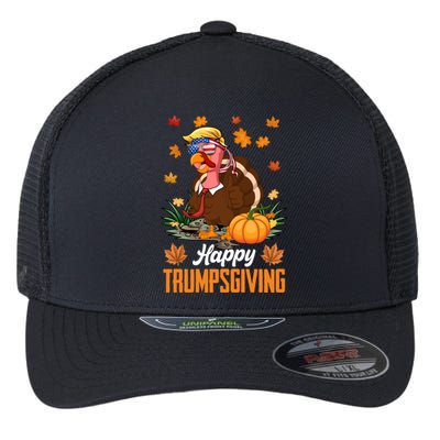 Funny Happy Trumpsgiving Thanksgiving Trump Turkey Usa Flag Funny Gift Flexfit Unipanel Trucker Cap