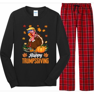 Funny Happy Trumpsgiving Thanksgiving Trump Turkey Usa Flag Funny Gift Long Sleeve Pajama Set