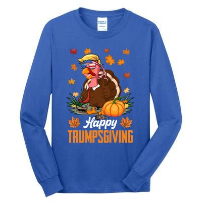 Funny Happy Trumpsgiving Thanksgiving Trump Turkey Usa Flag Funny Gift Tall Long Sleeve T-Shirt