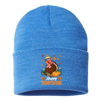 Funny Happy Trumpsgiving Thanksgiving Trump Turkey Usa Flag Funny Gift Sustainable Knit Beanie