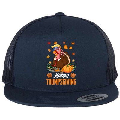 Funny Happy Trumpsgiving Thanksgiving Trump Turkey Usa Flag Funny Gift Flat Bill Trucker Hat