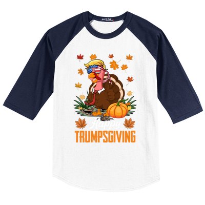 Funny Happy Trumpsgiving Thanksgiving Trump Turkey Usa Flag Funny Gift Baseball Sleeve Shirt