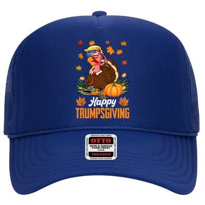 Funny Happy Trumpsgiving Thanksgiving Trump Turkey Usa Flag Funny Gift High Crown Mesh Back Trucker Hat