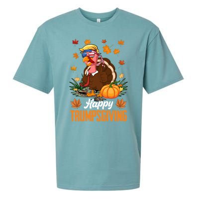 Funny Happy Trumpsgiving Thanksgiving Trump Turkey Usa Flag Funny Gift Sueded Cloud Jersey T-Shirt