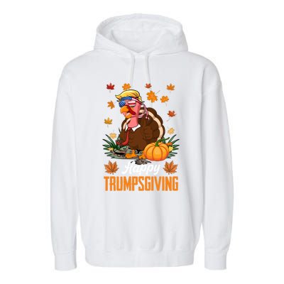 Funny Happy Trumpsgiving Thanksgiving Trump Turkey Usa Flag Funny Gift Garment-Dyed Fleece Hoodie