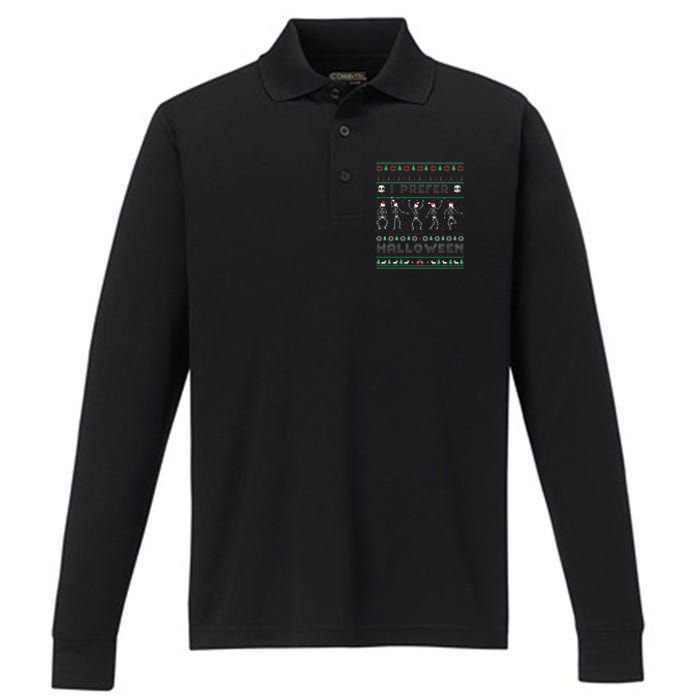 Funny Holiday Ugly Xmas I Prefer Halloween Christmas Sweater Performance Long Sleeve Polo