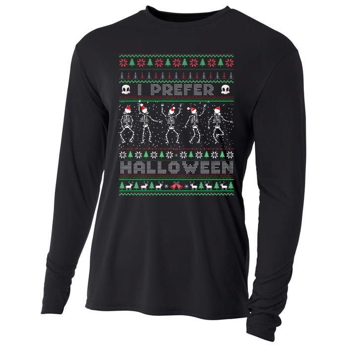 Funny Holiday Ugly Xmas I Prefer Halloween Christmas Sweater Cooling Performance Long Sleeve Crew