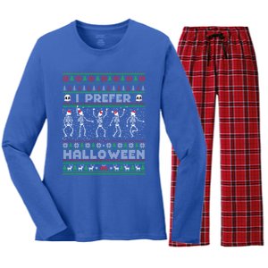 Funny Holiday Ugly Xmas I Prefer Halloween Christmas Great Gift Women's Long Sleeve Flannel Pajama Set 