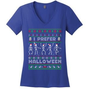 Funny Holiday Ugly Xmas I Prefer Halloween Christmas Great Gift Women's V-Neck T-Shirt