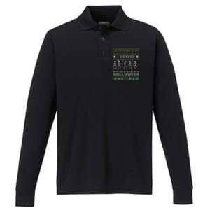 Funny Holiday Ugly Xmas I Prefer Halloween Christmas Sweater Gift Performance Long Sleeve Polo