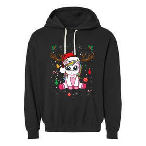 Festive Holiday Unicorn Deer Print Garment-Dyed Fleece Hoodie