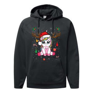 Festive Holiday Unicorn Deer Print Performance Fleece Hoodie