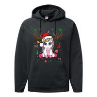 Festive Holiday Unicorn Deer Print Performance Fleece Hoodie