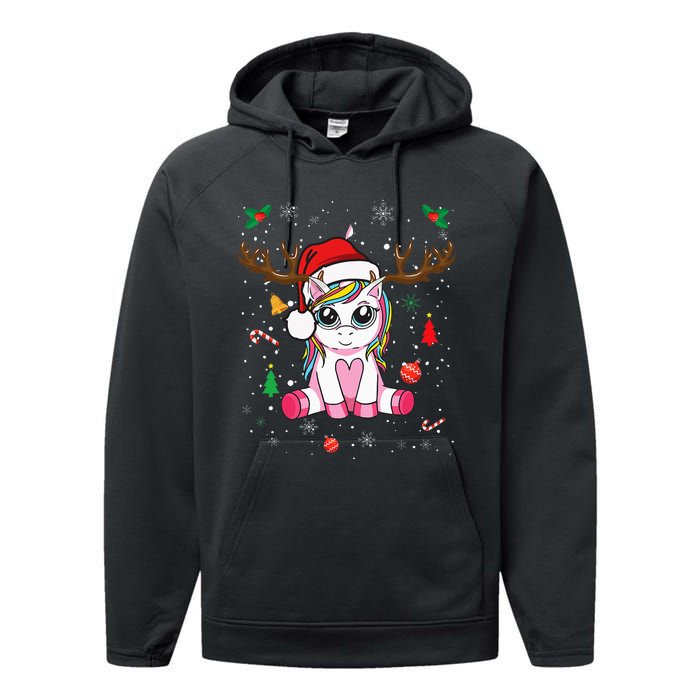 Festive Holiday Unicorn Deer Print Performance Fleece Hoodie