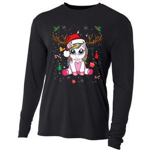 Festive Holiday Unicorn Deer Print Cooling Performance Long Sleeve Crew