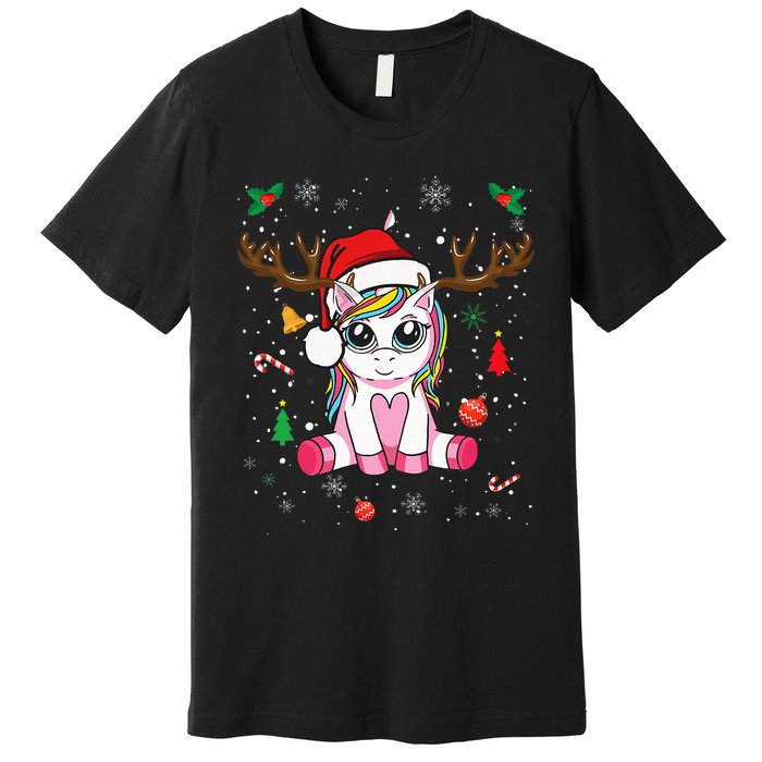 Festive Holiday Unicorn Deer Print Premium T-Shirt