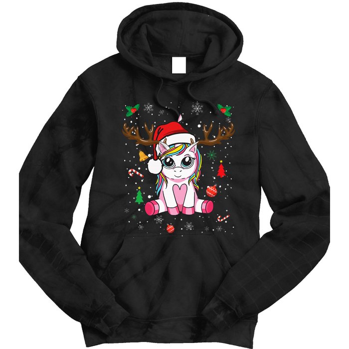 Festive Holiday Unicorn Deer Print Tie Dye Hoodie