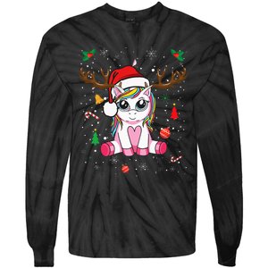 Festive Holiday Unicorn Deer Print Tie-Dye Long Sleeve Shirt