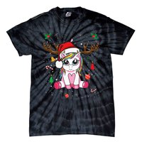 Festive Holiday Unicorn Deer Print Tie-Dye T-Shirt