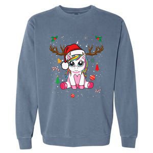 Festive Holiday Unicorn Deer Print Garment-Dyed Sweatshirt