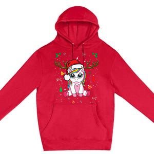 Festive Holiday Unicorn Deer Print Premium Pullover Hoodie