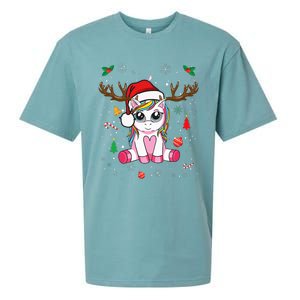 Festive Holiday Unicorn Deer Print Sueded Cloud Jersey T-Shirt