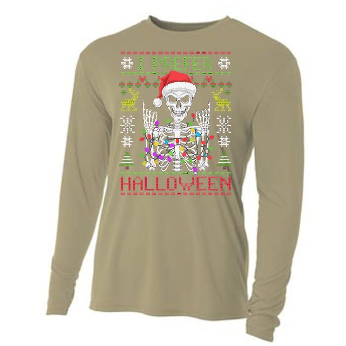 Funny Holiday Ugly Xmas I Prefer Halloween Christmas Cooling Performance Long Sleeve Crew