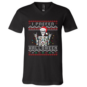 funny holiday Ugly xmas I prefer halloween christmas V-Neck T-Shirt