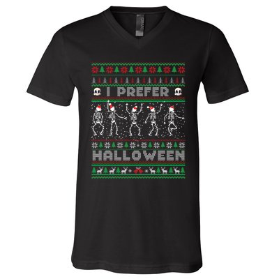 funny holiday Ugly xmas I prefer halloween christmas sweater V-Neck T-Shirt