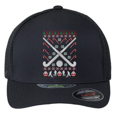 Field Hockey Ugly Christmas Funny Holiday Xmas Gift Flexfit Unipanel Trucker Cap