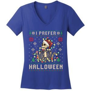 Funny Holiday Ugly Xmas I Prefer Halloween Christmas Gift Women's V-Neck T-Shirt