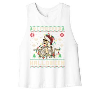 Funny Holiday Ugly Xmas I Prefer Halloween Christmas Gift Women's Racerback Cropped Tank